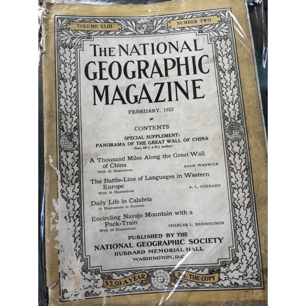 National Geographic Feb 1923 Great Wall China Helen Keller Marmon Ad (No Map)